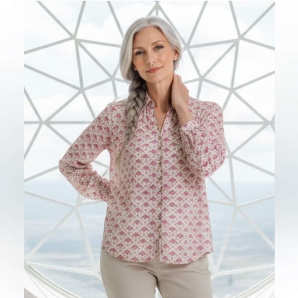 SUNDANCE Blouse Top Boho Peasant Button Long Sleeve Lightweight Pink Sz Small